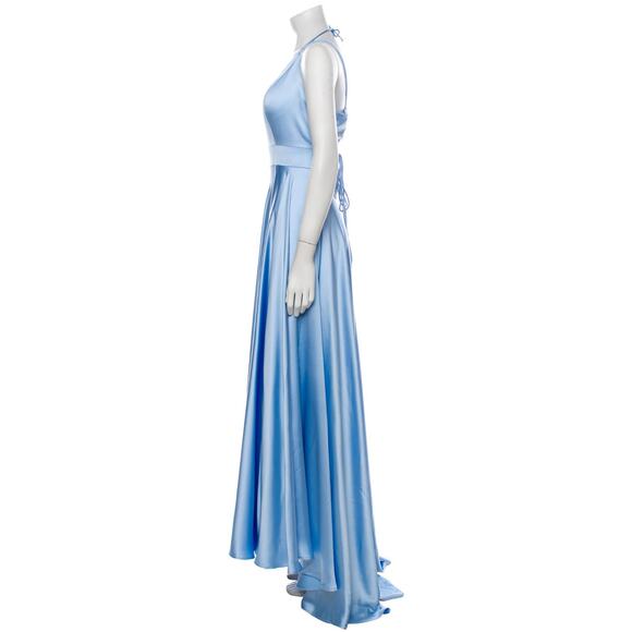 Mac Duggal Powder Blue Satin High Slit Gown Size 8 Evening Dress - Picture 6 of 15